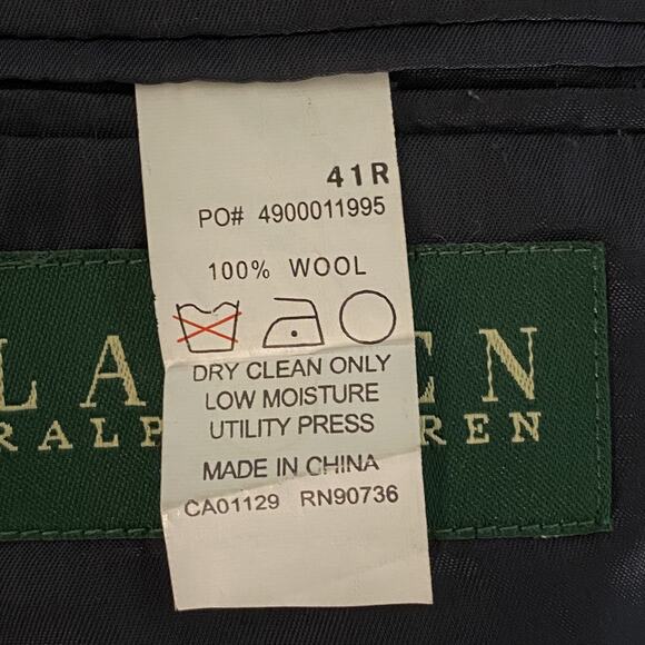 Lauren Ralph Lauren Mens Blazer Size 41R 100% Wool Black Pinstripe Single Breast - Picture 6 of 13